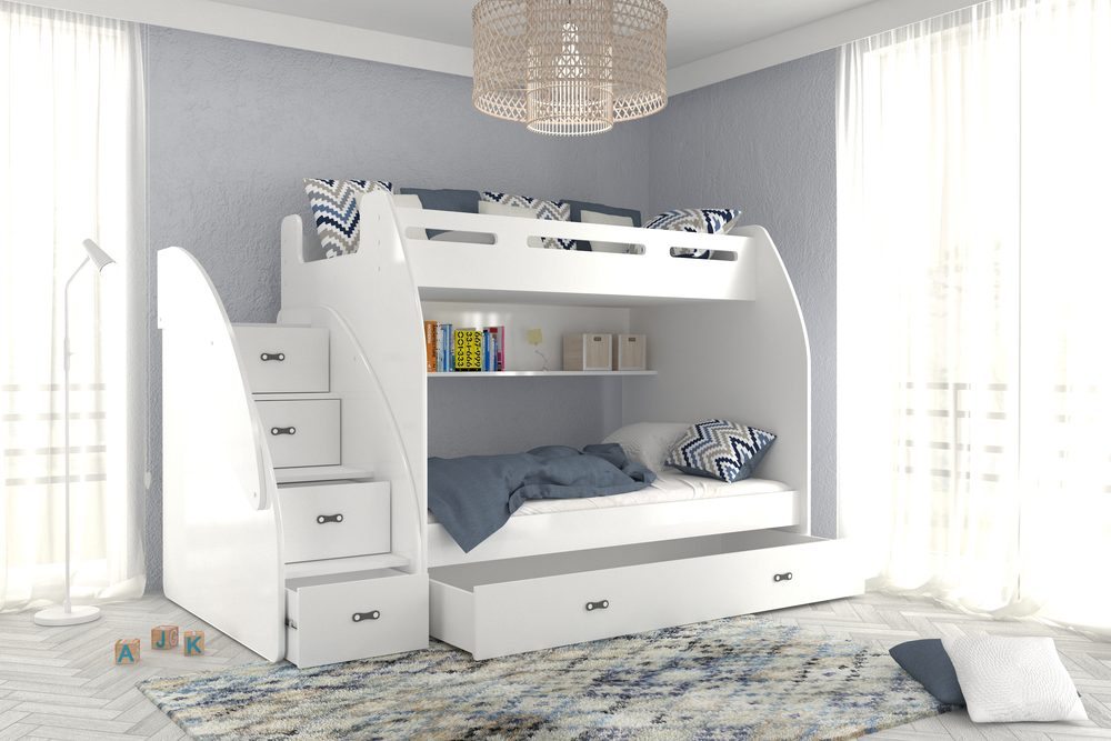 AJK - meble AJK meble Dvoupatrová postel s úložným prostorem a schody Zuzia 90/120x200 cm + rošt ZDARMA
